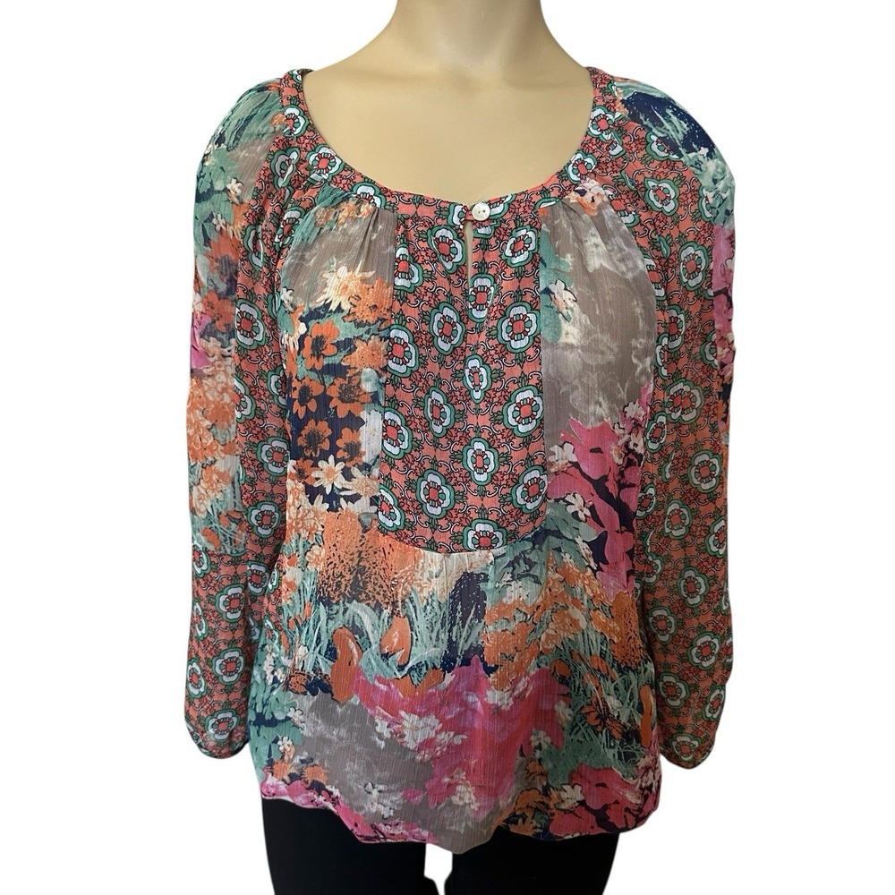 Anthropologie Fig Flower Shirt Blouse Top 3/4 Sleeve Women'sβ Small Boho Peasant
